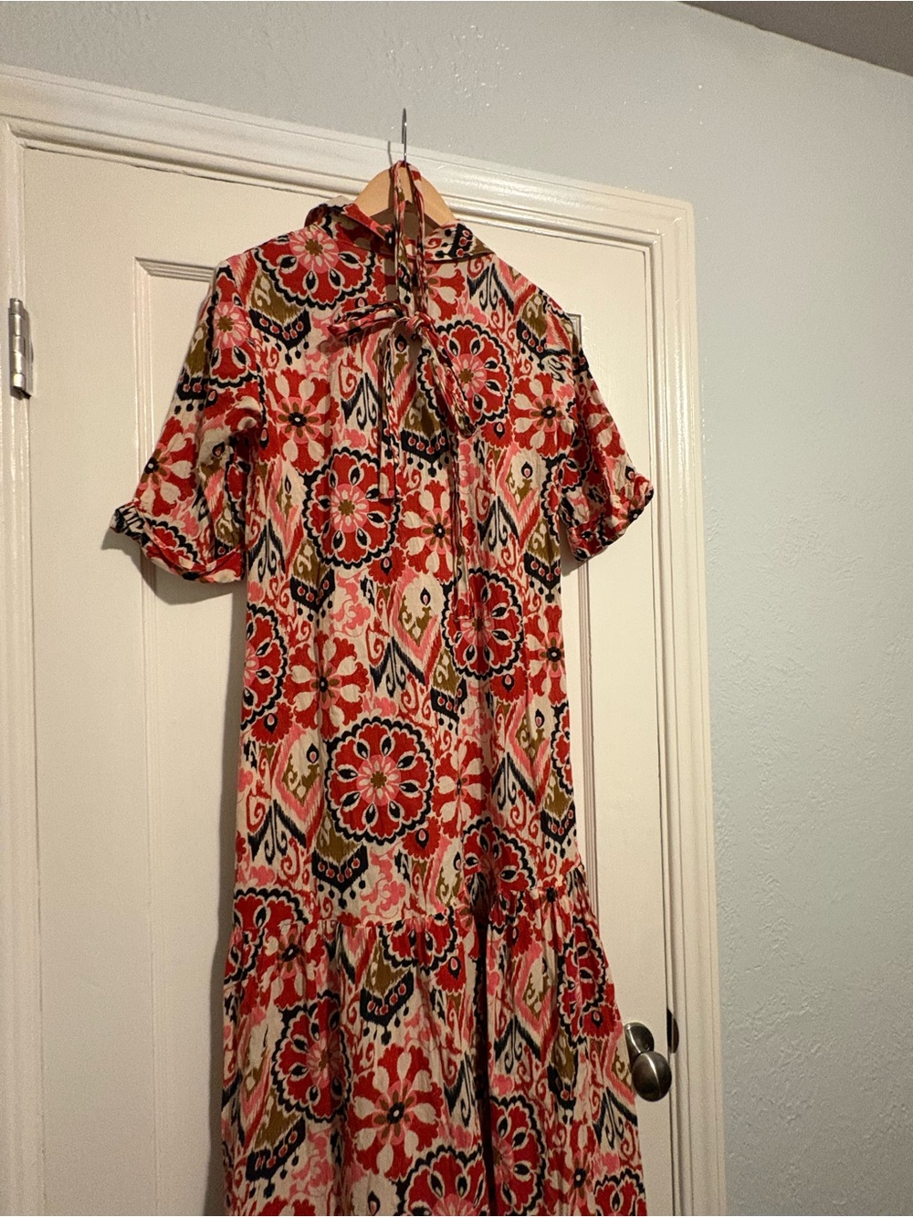Zara Red and Pink Floral Midi Shirt Dress - Picture 4 of 4